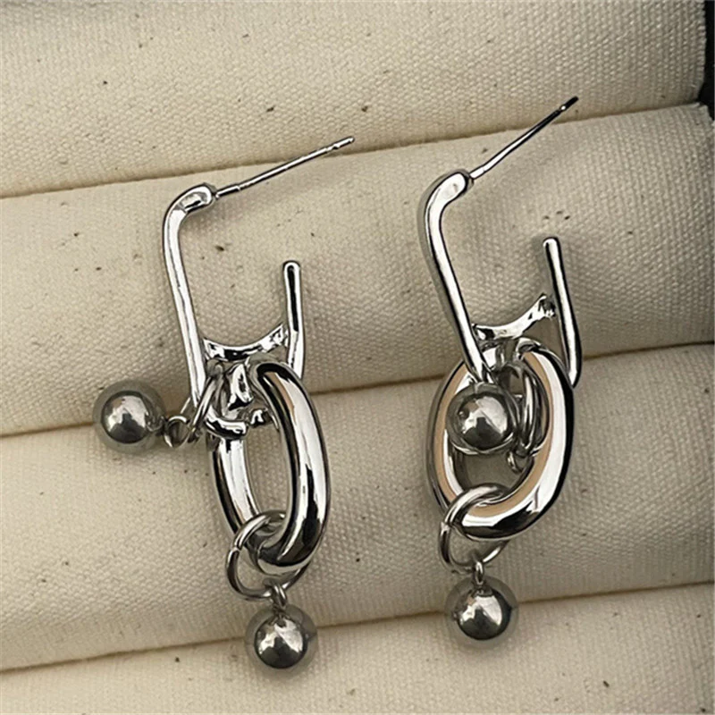 Silver Double Hoop Dangle Earrings - Image 2