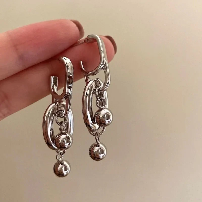 Silver Double Hoop Dangle Earrings - Image 3