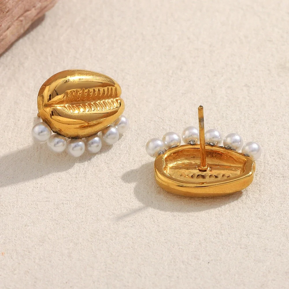Smooth Pearl Seashell Stud Earrings - Image 2