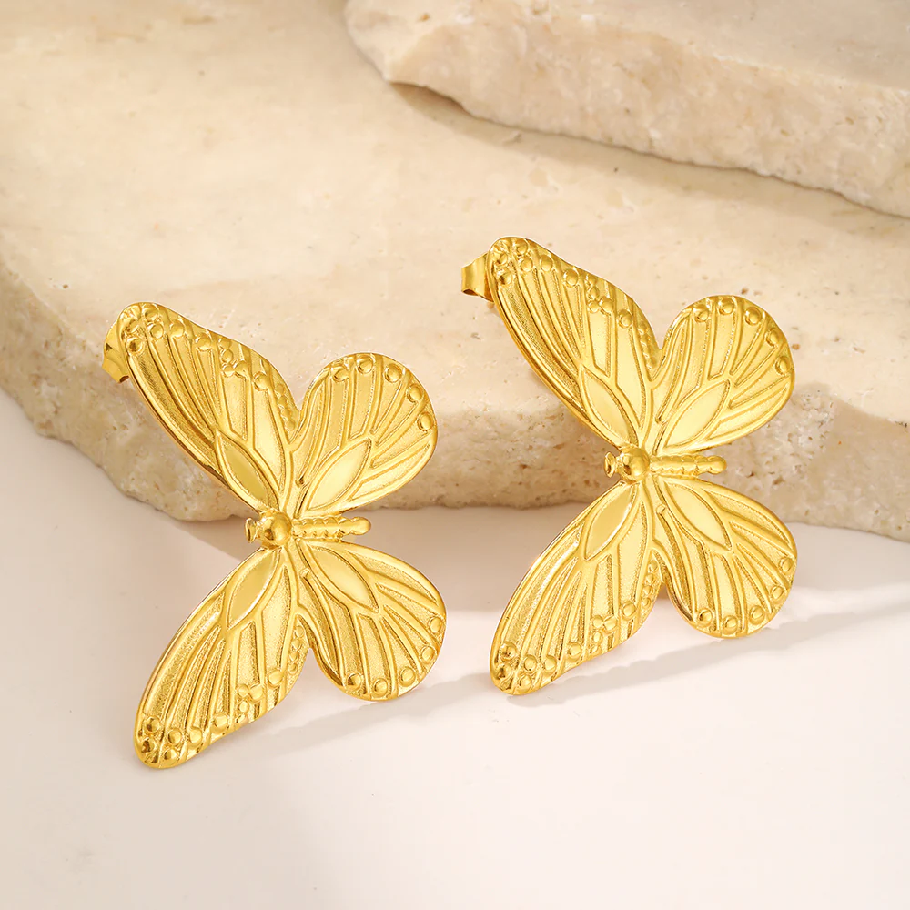 Statement Gold Butterfly Earringsc - Image 3