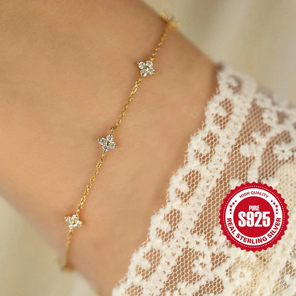Sterling Silver Diamond Flower Bracelet