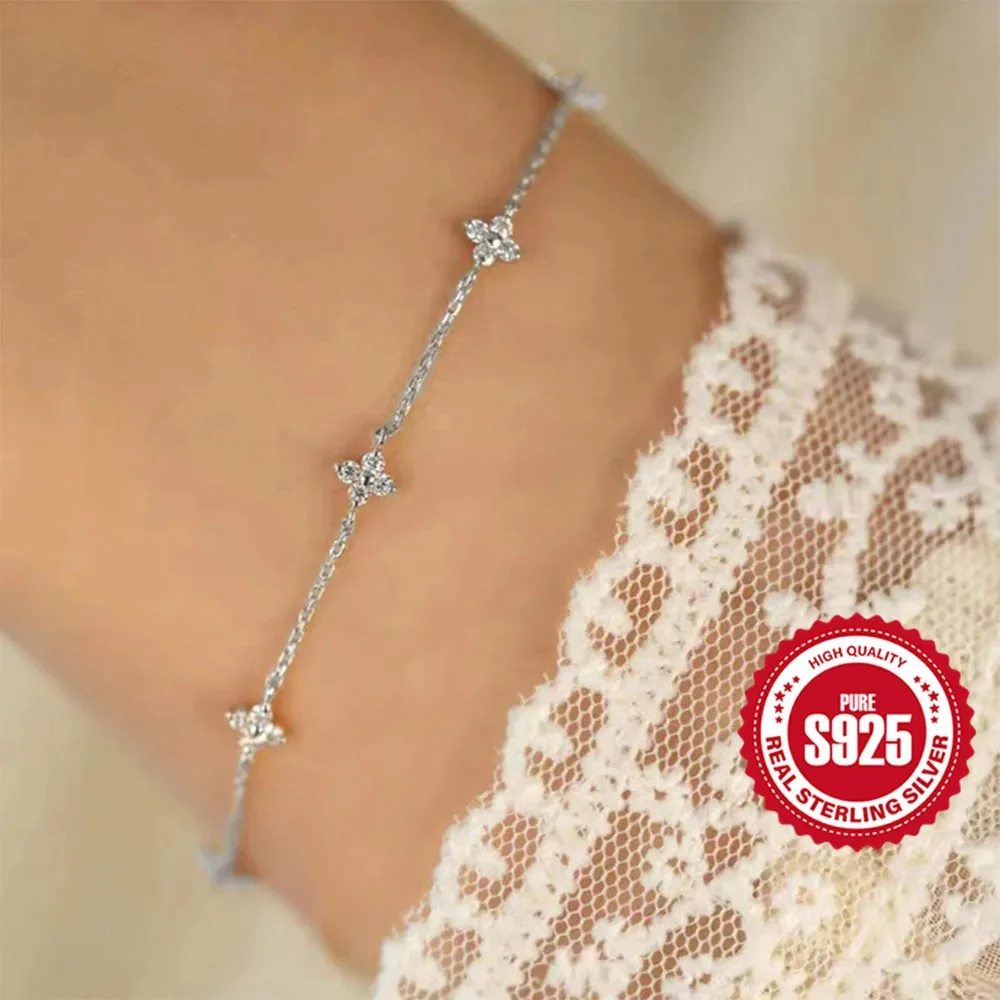 Sterling Silver Diamond Flower Bracelet - Image 2