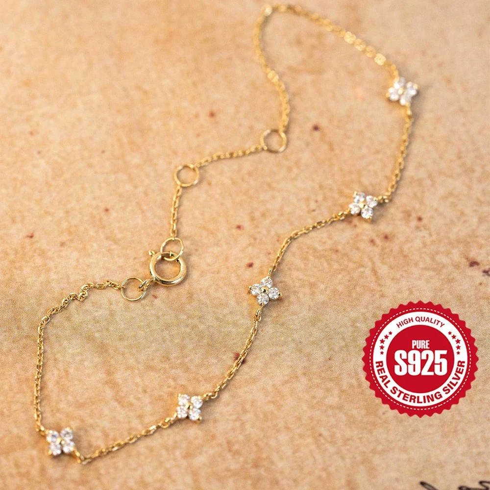 Sterling Silver Diamond Flower Bracelet - Image 4