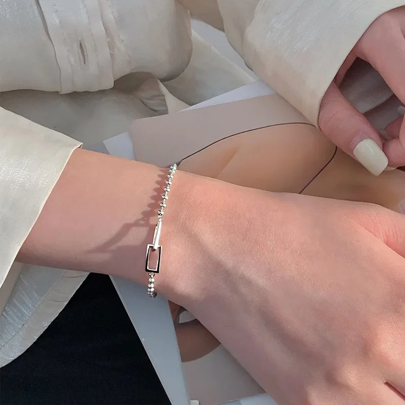 Sterling Silver Geometric Square Beads Bracelet - Image 2