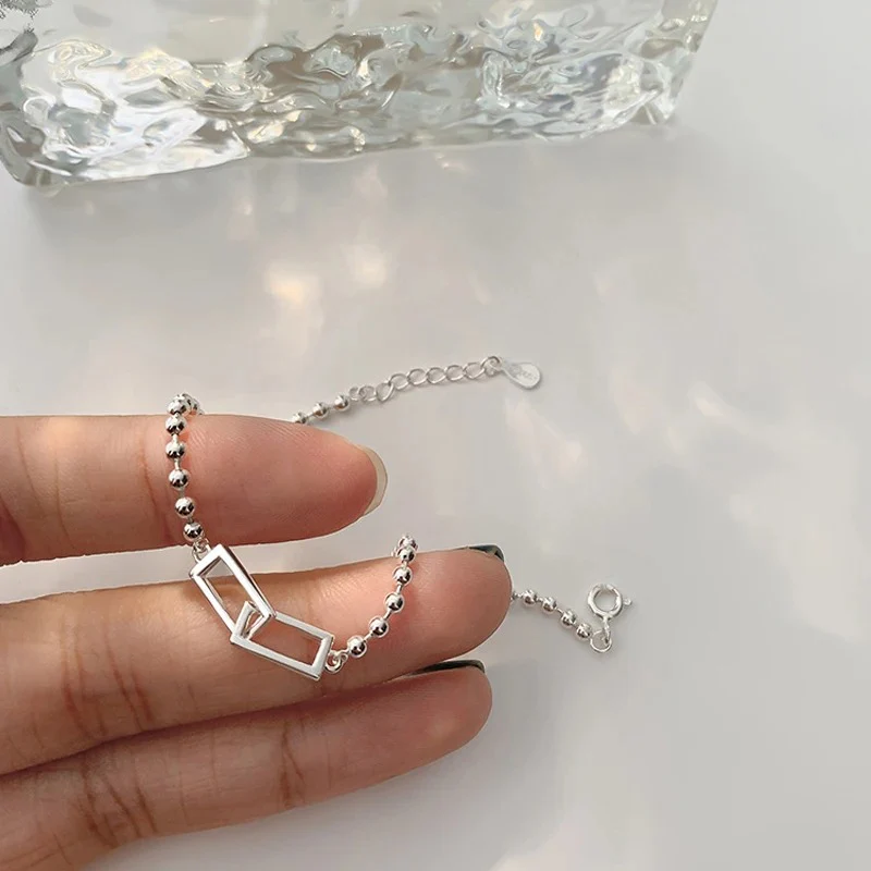 Sterling Silver Geometric Square Beads Bracelet - Image 5