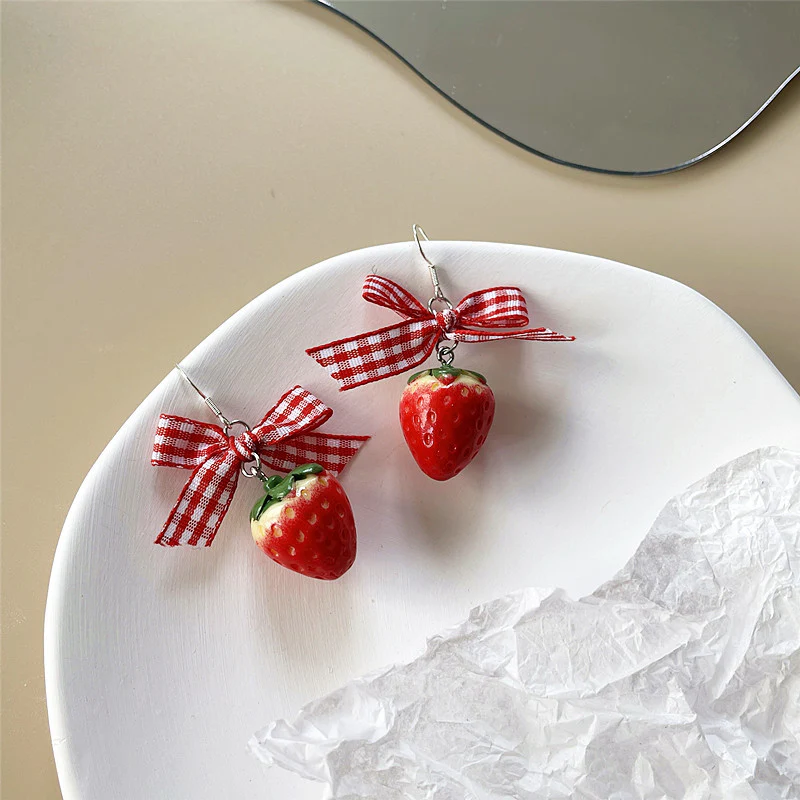 Strawberry Bow Drop Earrings