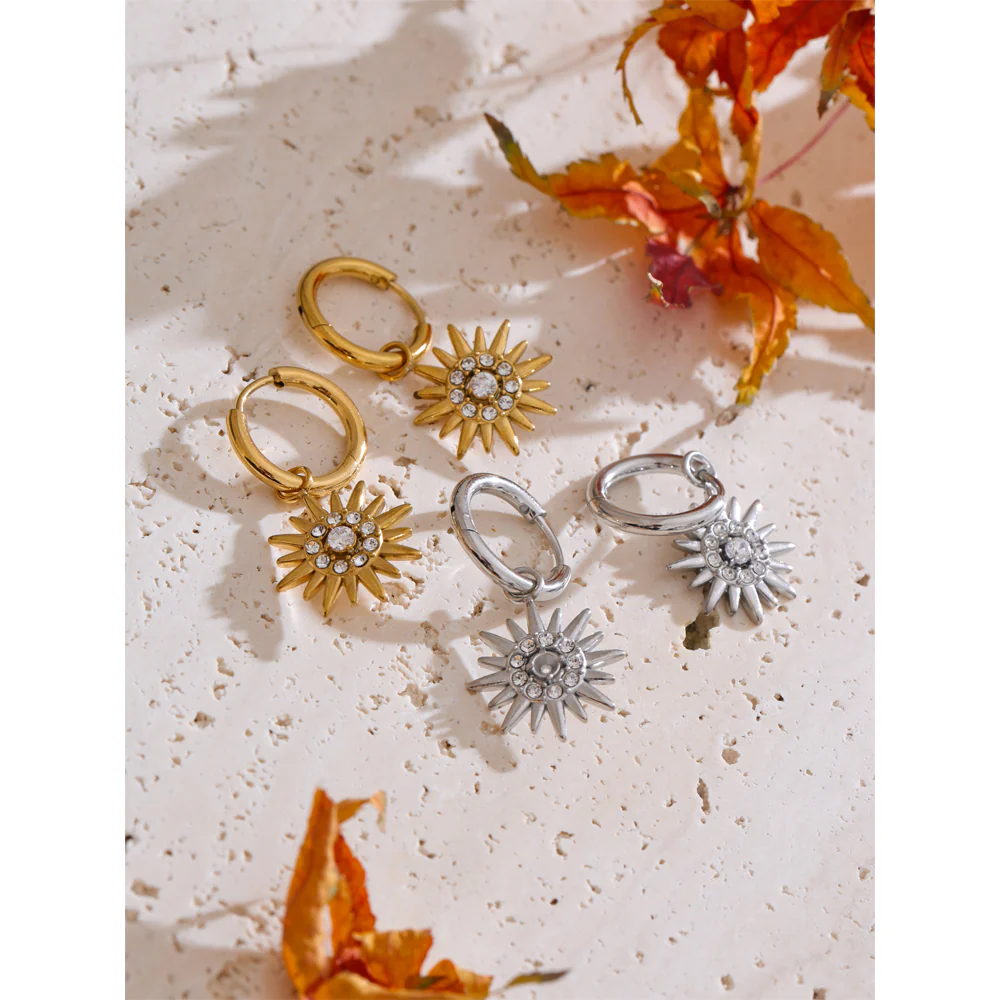 Sunburst Crystal Hoop Earrings - Image 5