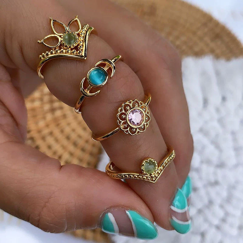 Sunflower Opal Stainless Steel Couple Ring - Image 3