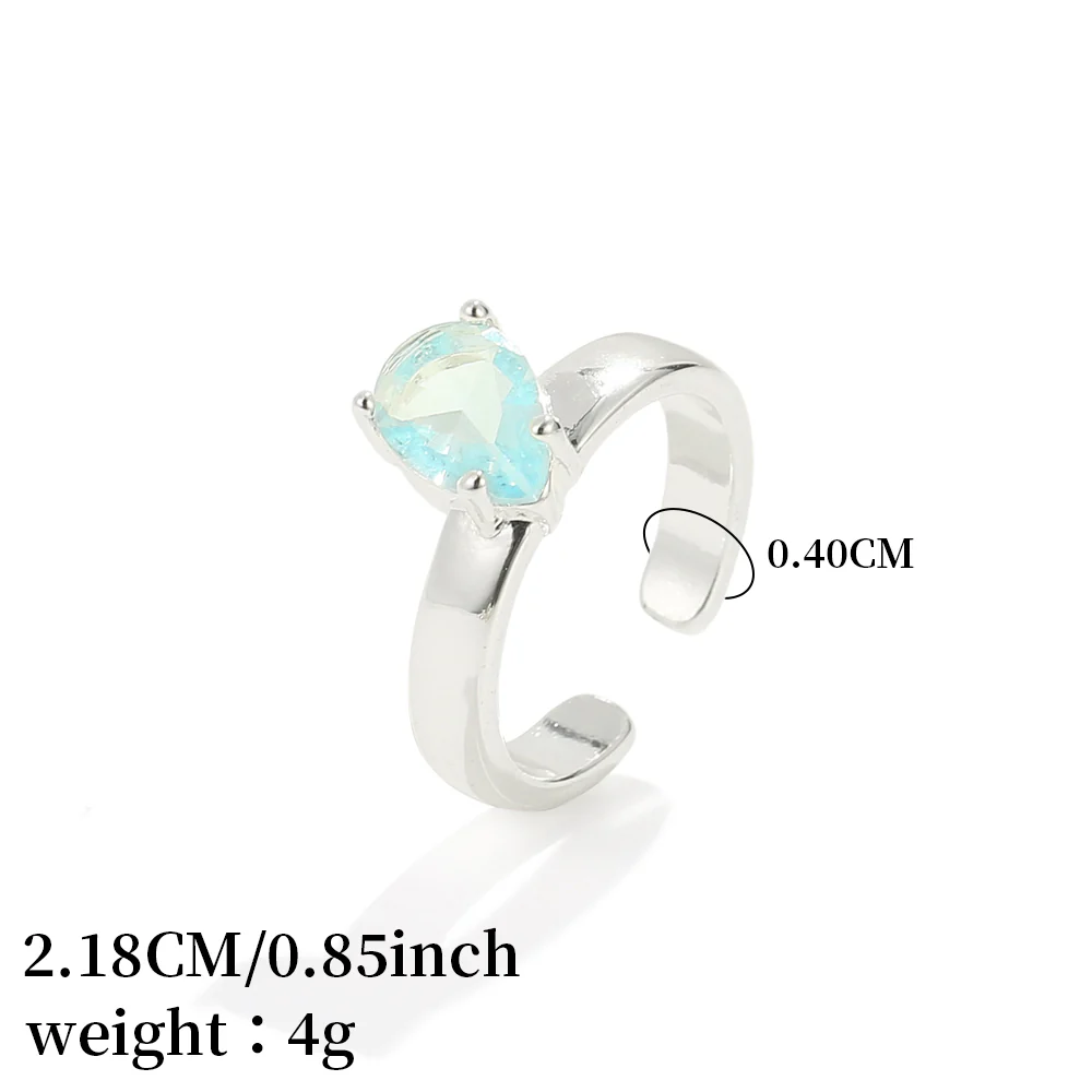 Teardrop Aqua Adjustable Silver Ring - Image 3