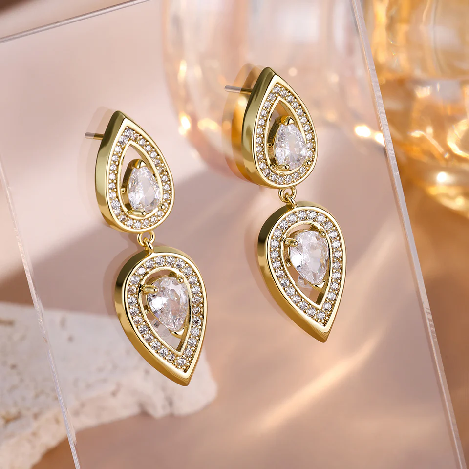 Teardrop Crystal Drop Earrings - Image 2