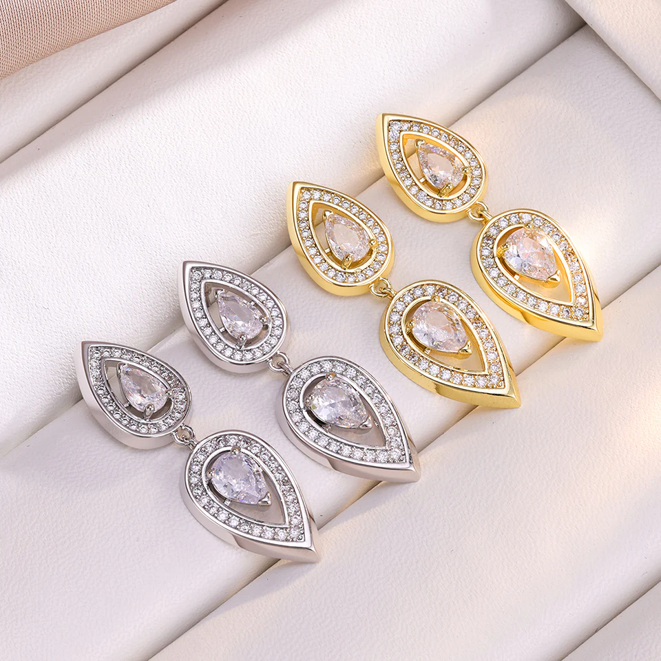 Teardrop Crystal Drop Earrings - Image 4