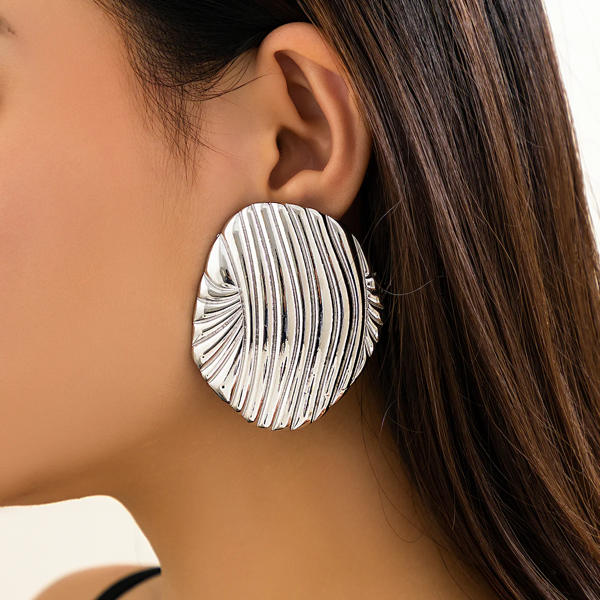 Textured Dome Gold Stud Earrings - Image 2