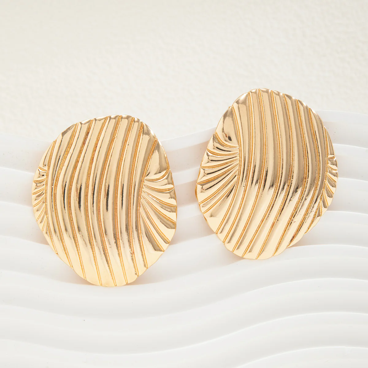 Textured Dome Gold Stud Earrings - Image 3
