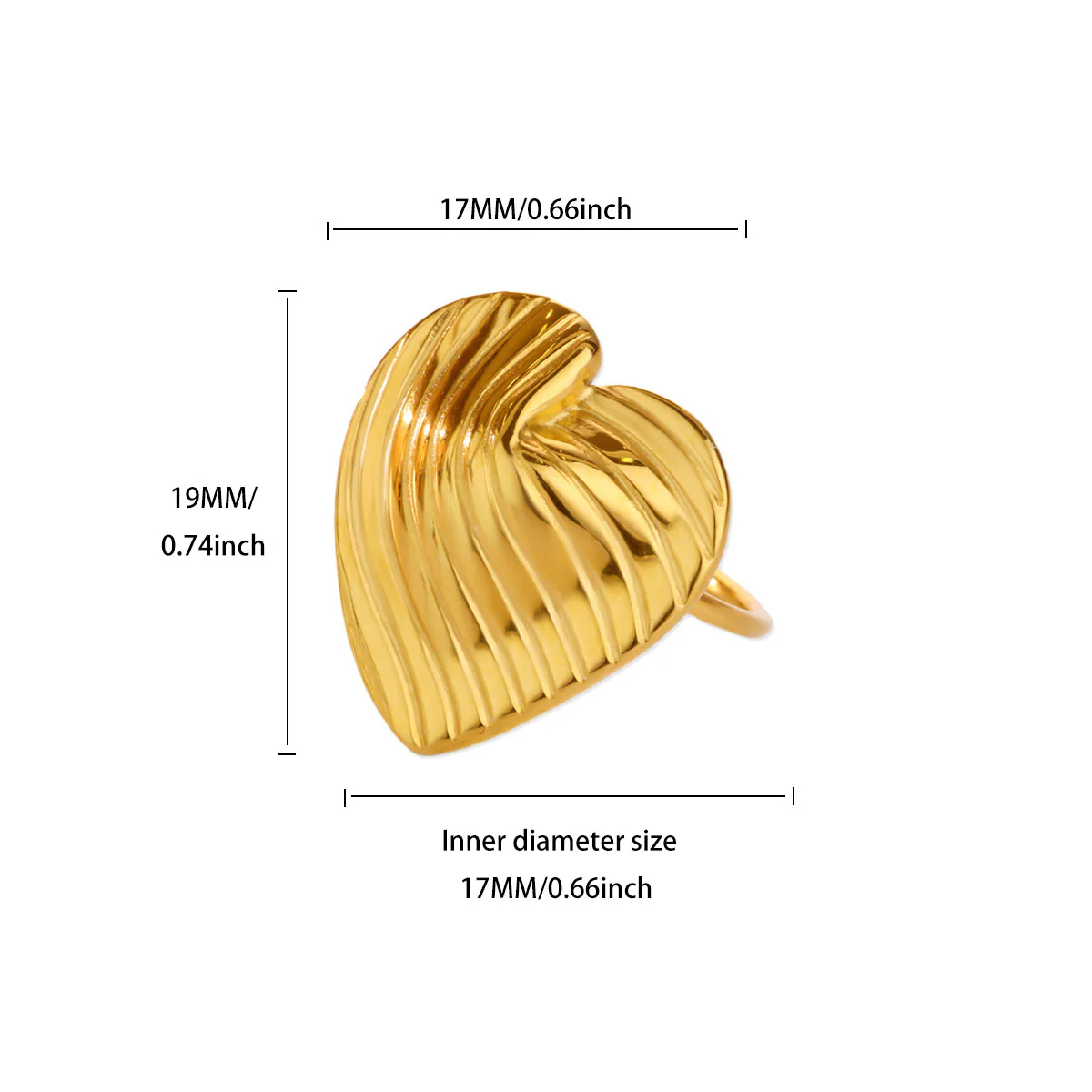 Textured Gold Heart Ring - Image 3