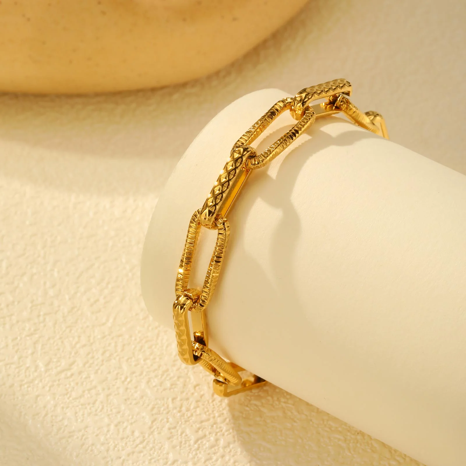 Textured Gold Link Chain Bracelet - Image 3