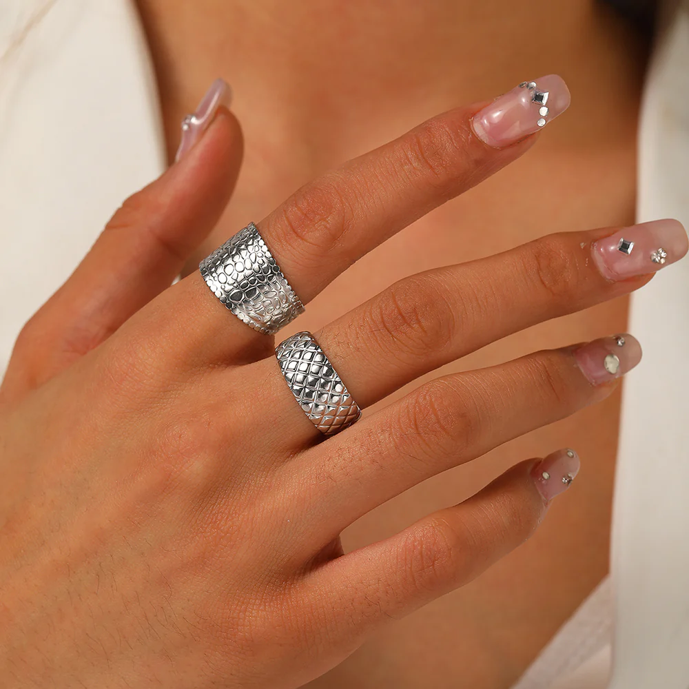 Textured Gold Statement Ring Set - Image 2
