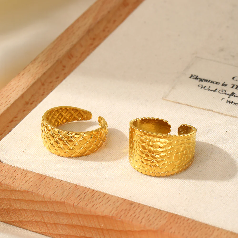 Textured Gold Statement Ring Set - Image 3