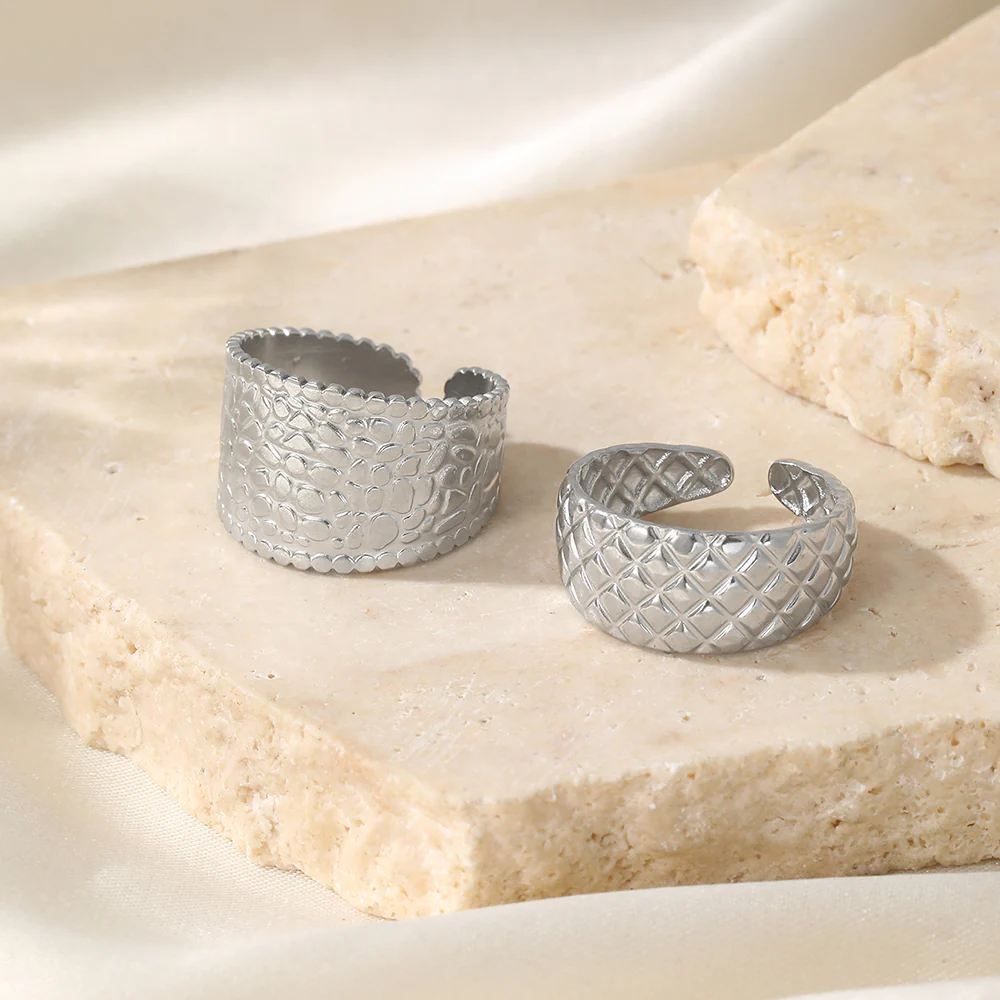 Textured Gold Statement Ring Set - Image 4