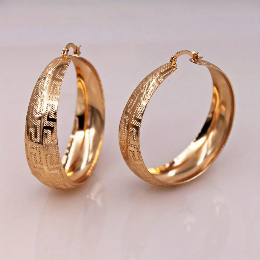 Textured Greek Key Hoop Earrings - Image 2