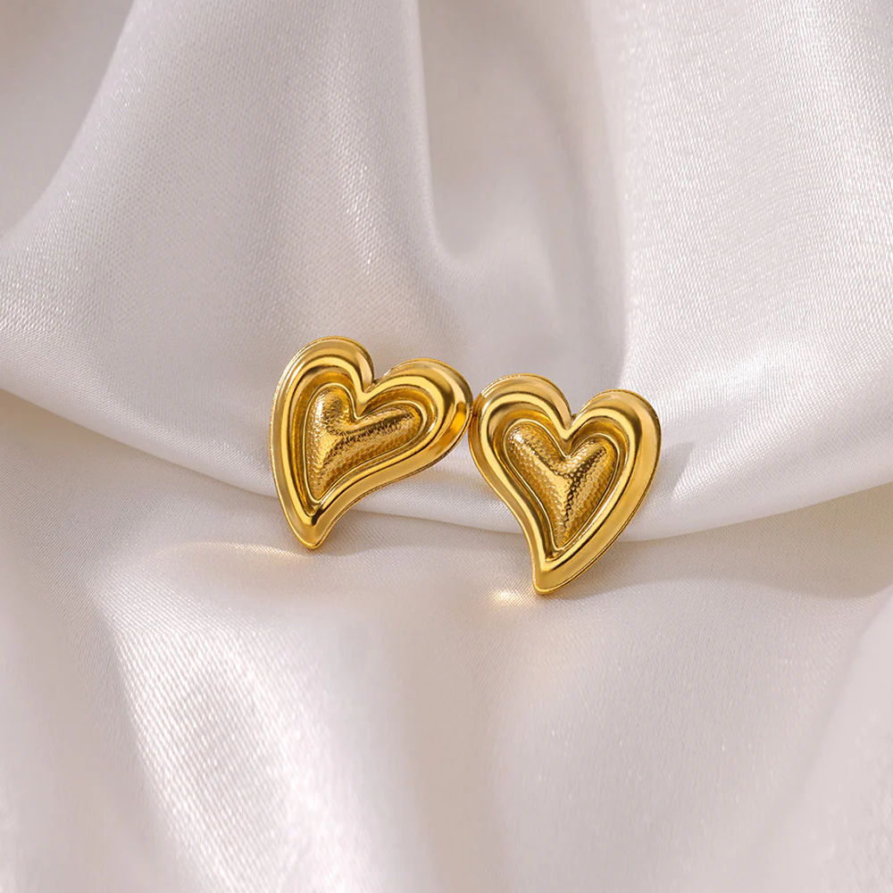 Textured Heart Hoop Earrings - Image 2