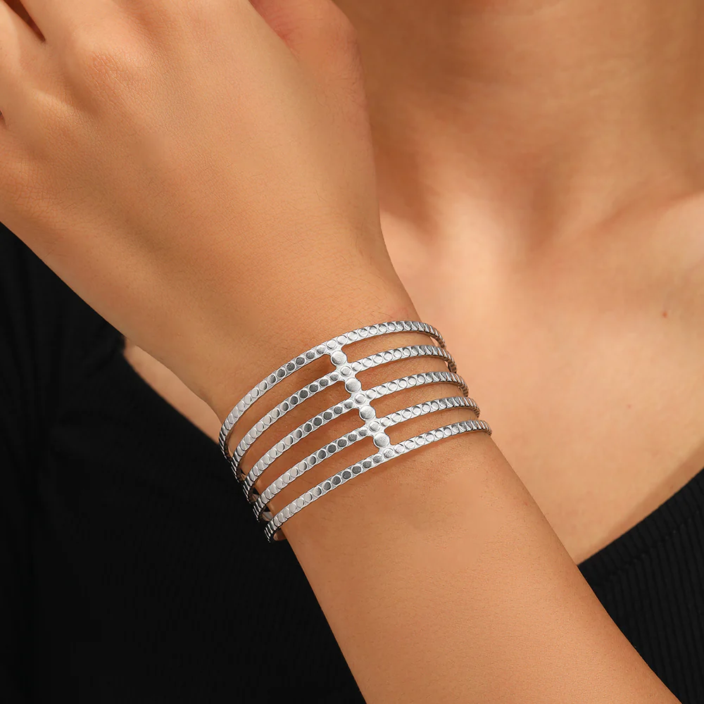 Textured Multi-Band Cuff Bracelet - Image 2