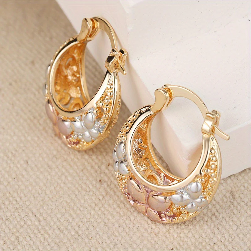 Tri-Color Floral Hoop Earrings - Image 2