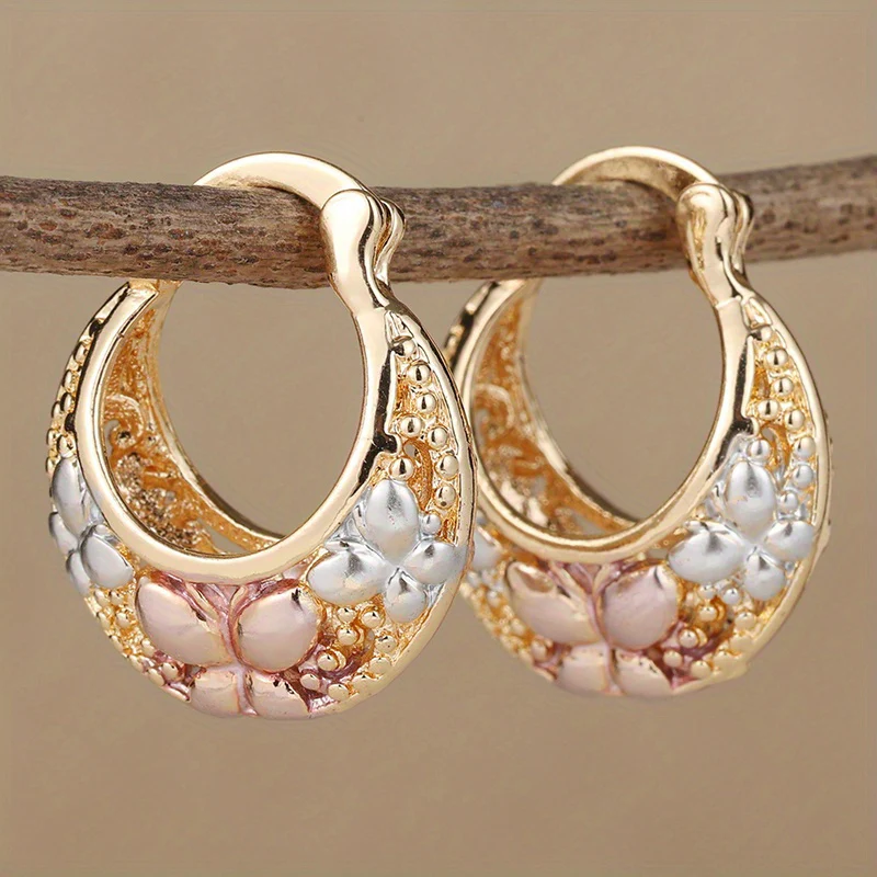 Tri-Color Floral Hoop Earrings - Image 3