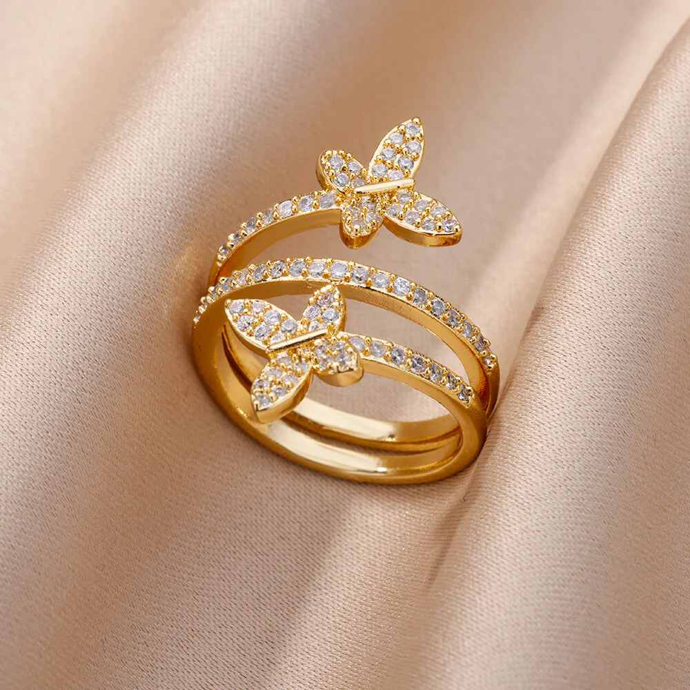 Triple Band Butterfly Pavé Ring - Image 2