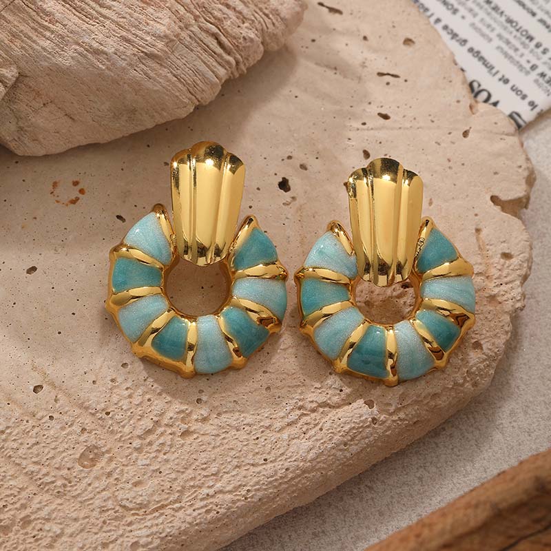 Turquoise Mosaic Hoop Earrings - Image 5