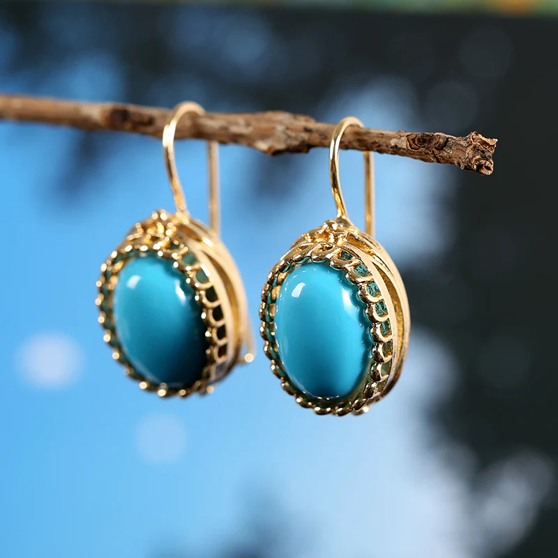 Turquoise Oval Drop Earrings - Image 3