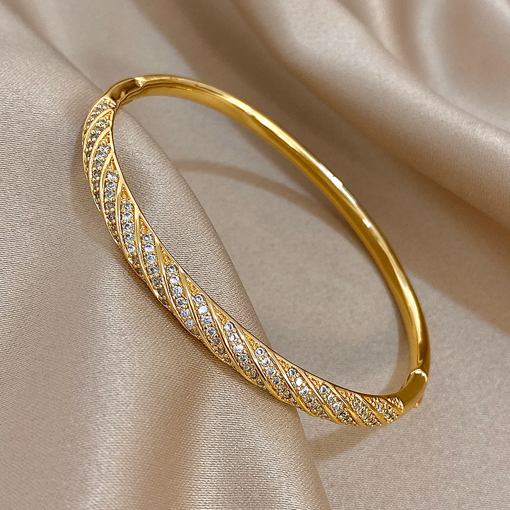 Twist-Cut Gold Crystal Bangle - Image 2