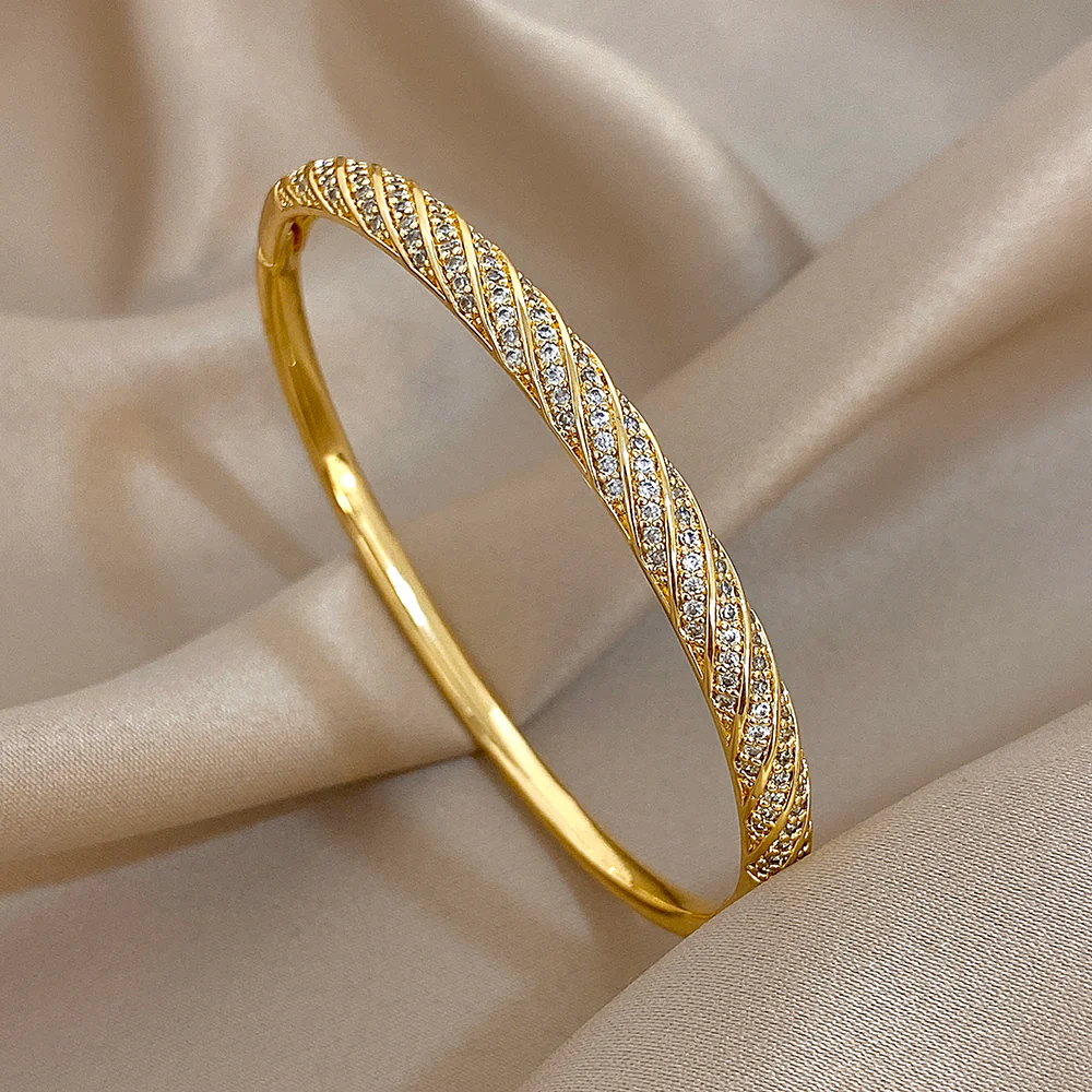 Twist-Cut Gold Crystal Bangle - Image 3