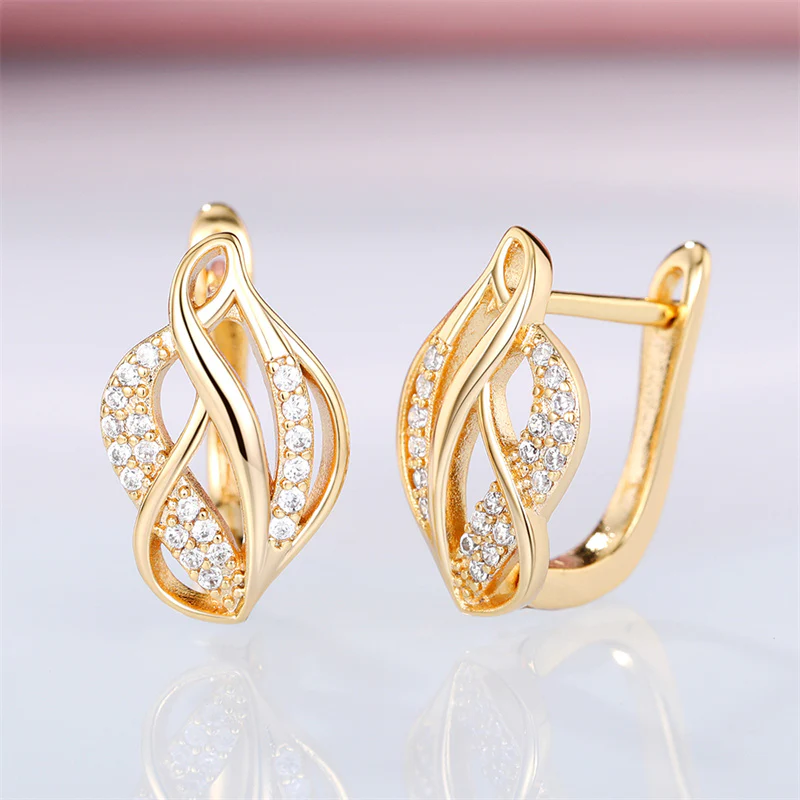 Twist Leaf Crystal Hoop Earrings - Image 2