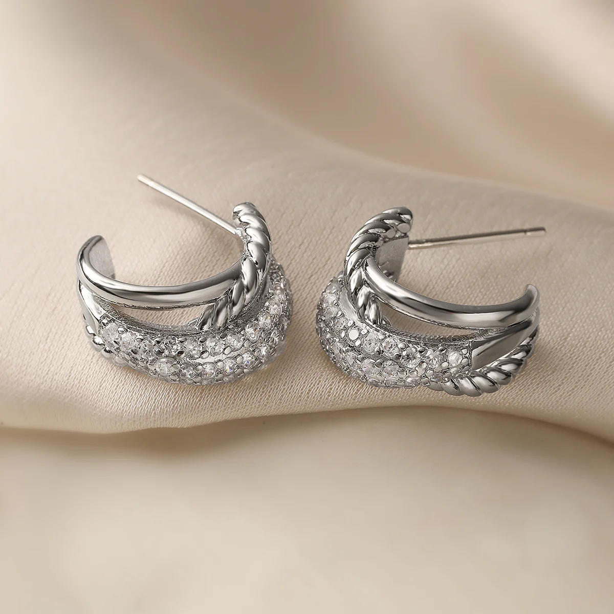 Twisted Crystal Hoop Earrings - Image 2