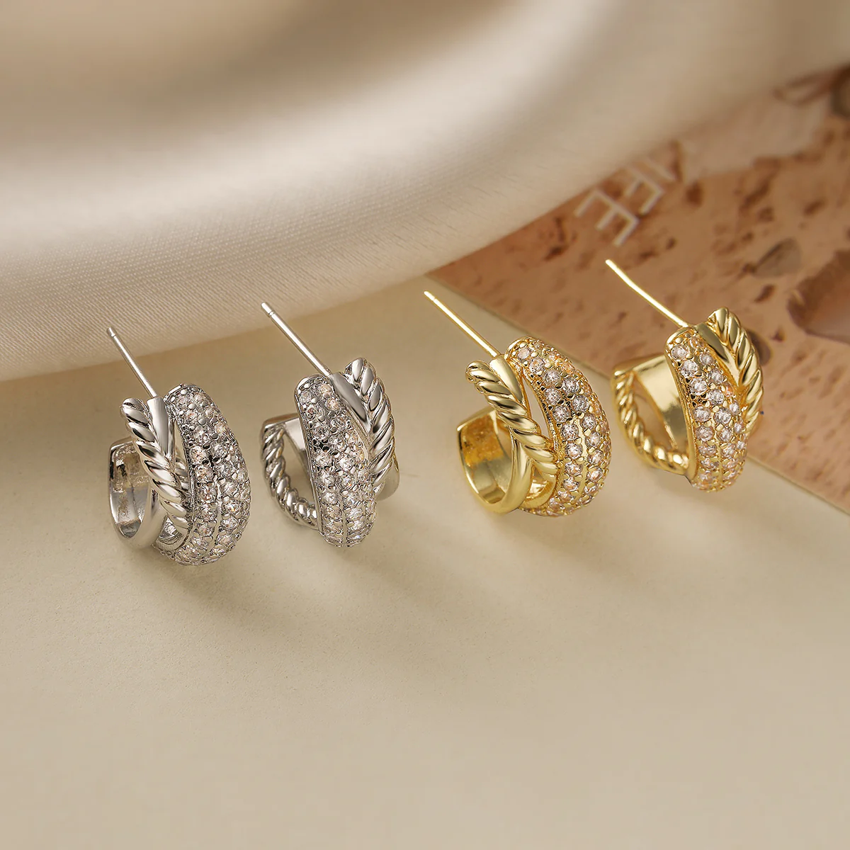 Twisted Crystal Hoop Earrings - Image 3
