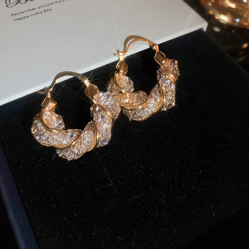 Twisted Mesh Gold Hoop Earrings - Image 2