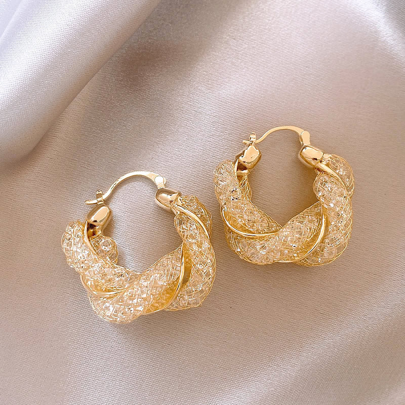 Twisted Mesh Gold Hoop Earrings - Image 3