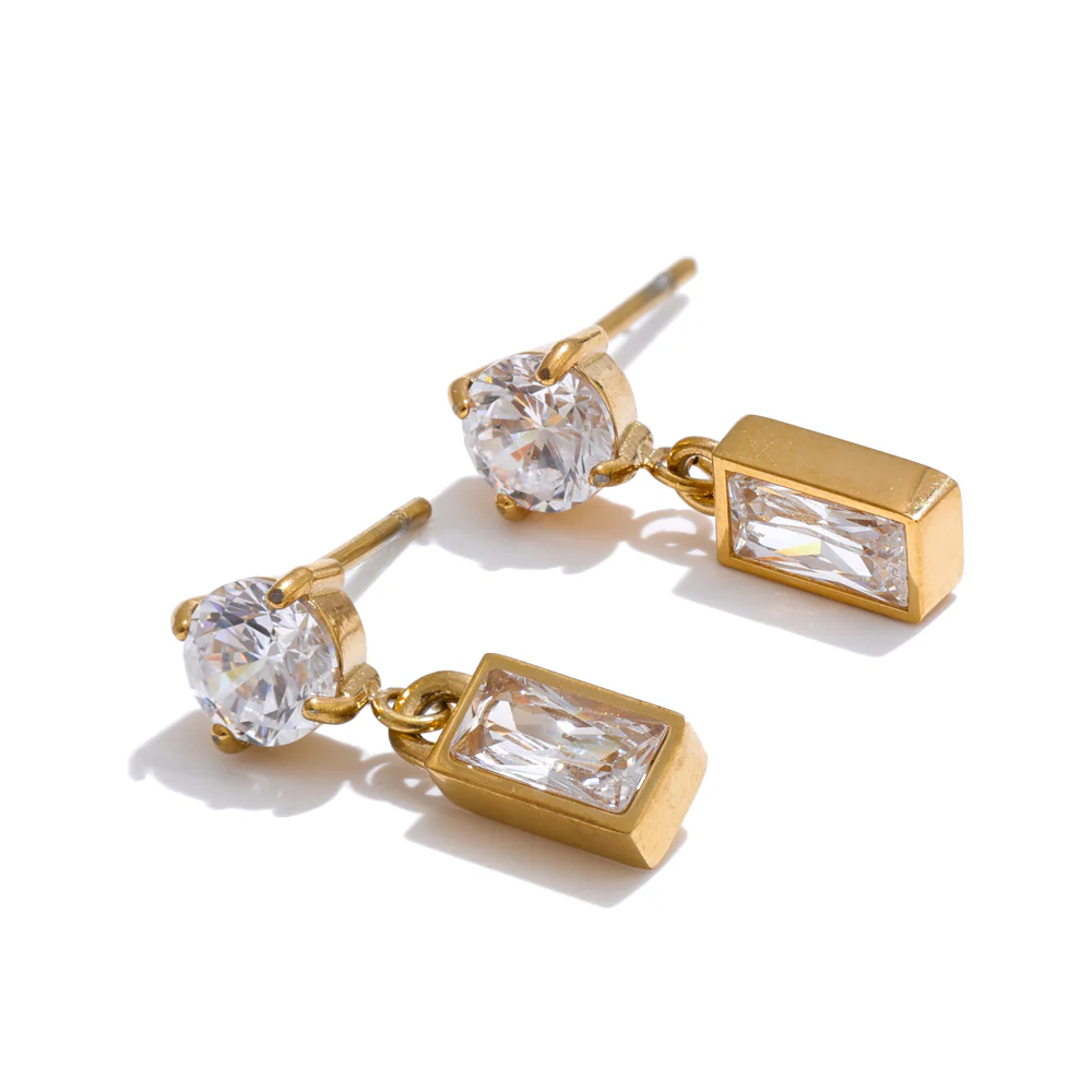 Two-Stone Crystal Drop Earrings - Image 2