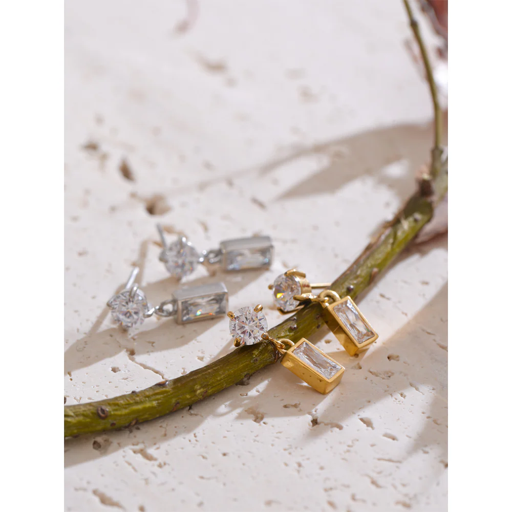 Two-Stone Crystal Drop Earrings - Image 4