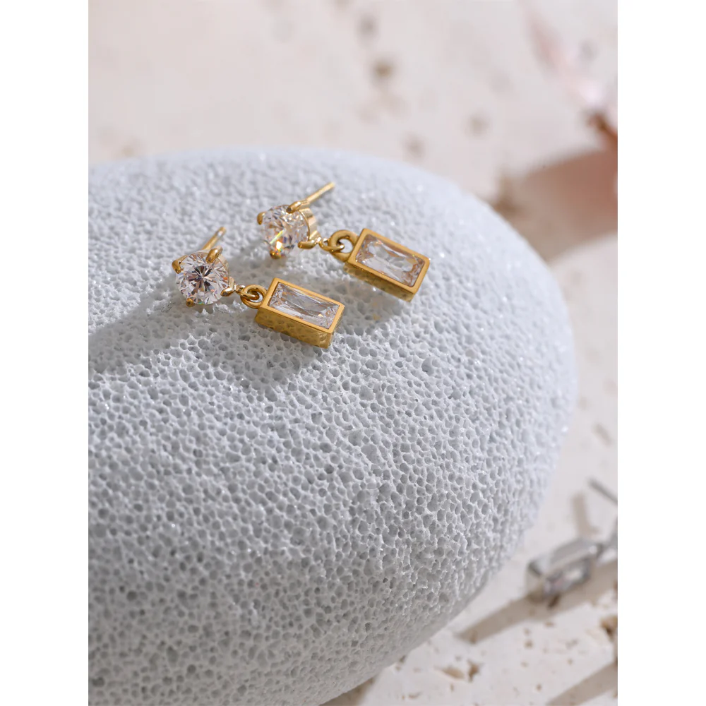 Two-Stone Crystal Drop Earrings - Image 5