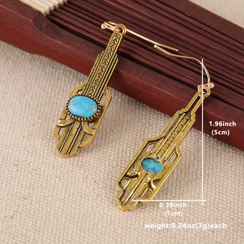 Vintage Boho Turquoise Drop Earrings - Image 2