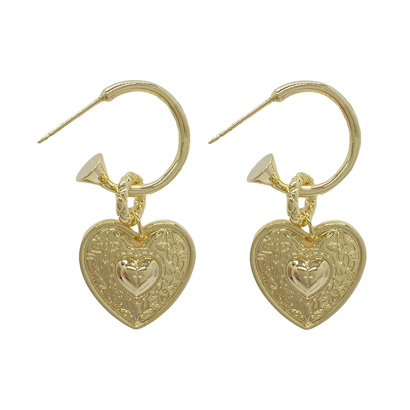 Vintage Embossed Heart Hoop Earrings - Image 2
