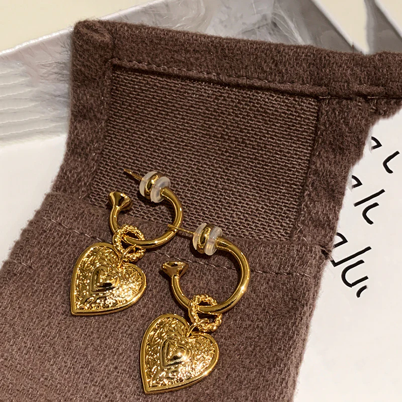 Vintage Embossed Heart Hoop Earrings - Image 3