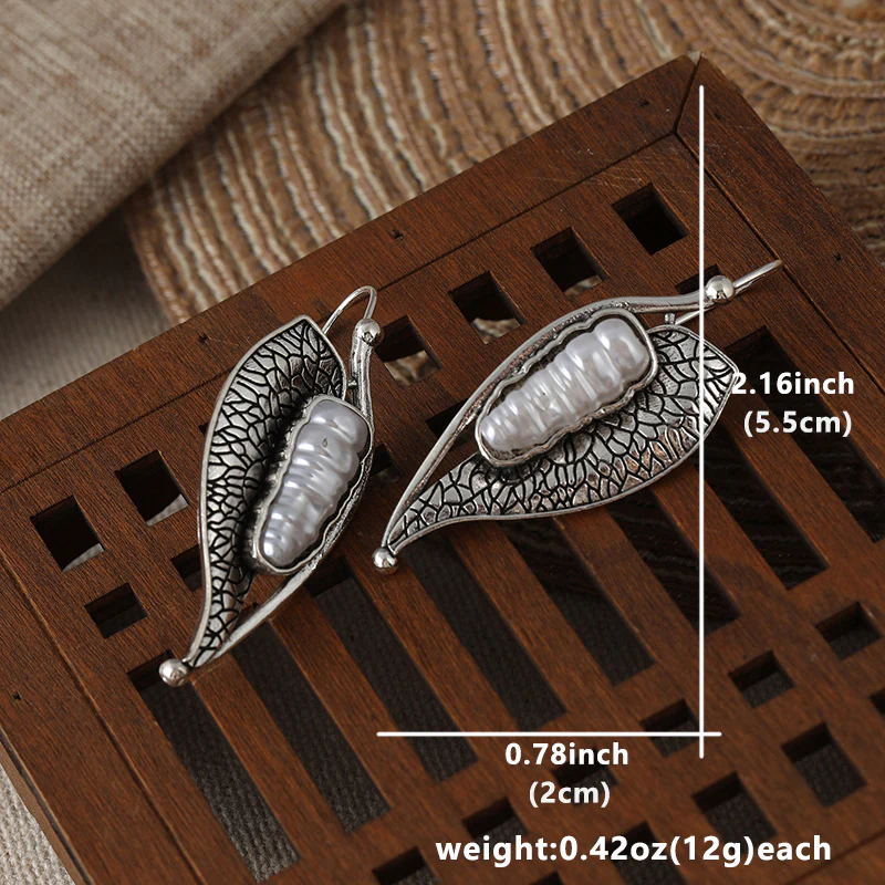 Vintage Pearl Leaf Earrings - Image 2