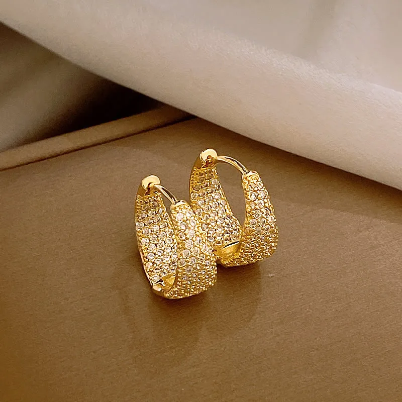 Wide Pave Crystal Hoop Earrings - Image 2