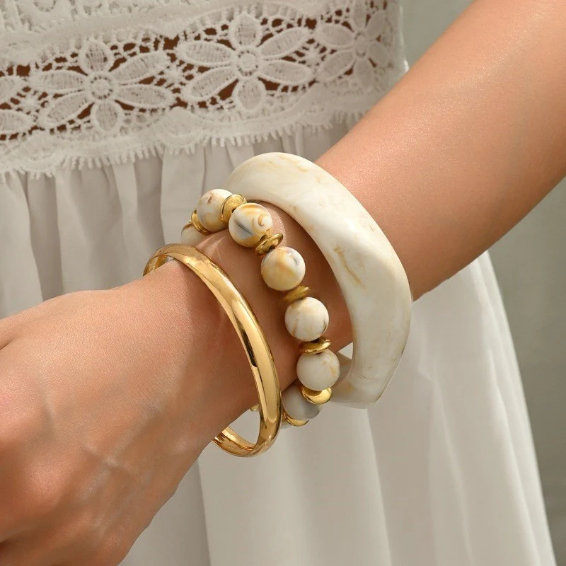 Wide Resin & Beaded Bracelet Set - Image 2