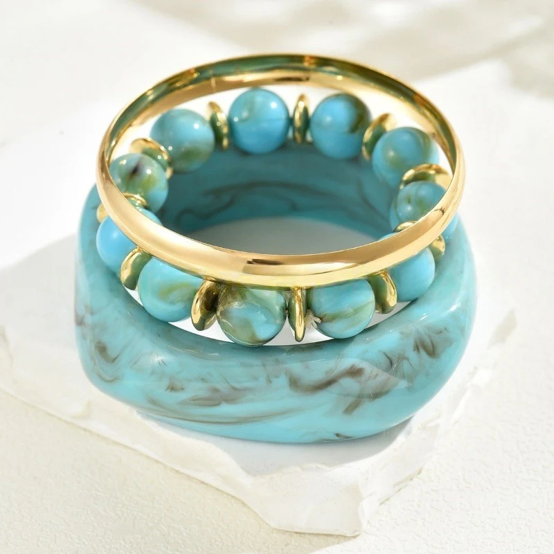 Wide Resin & Beaded Bracelet Set - Image 3