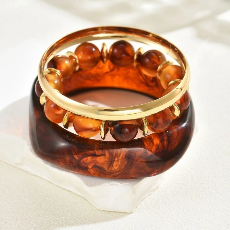 Wide Resin & Beaded Bracelet Set - Image 4