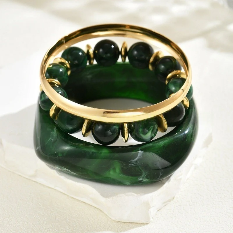 Wide Resin & Beaded Bracelet Set - Image 5