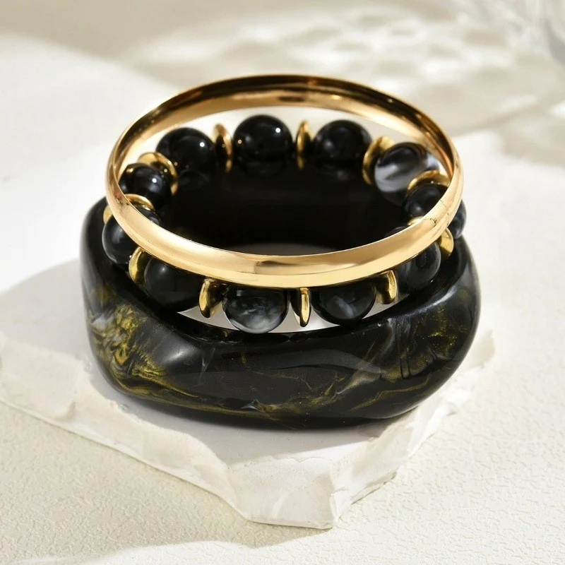 Wide Resin & Beaded Bracelet Set - Image 6
